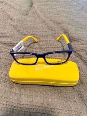 Ray-Ban Kids Navy Blue Frames with Yellow Temples and Yellow Case